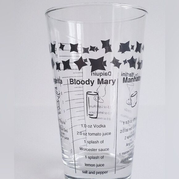 VINTAGE Federal Cocktail Drink Recipe Glass with 5 Recipes Black Print - 6” Tall - Picture 8 of 11